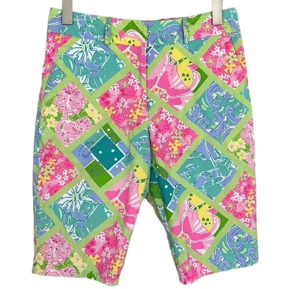 Lilly Pulitzer Vintage White Label Surf N Patch Bermuda Shorts Patchwork Print